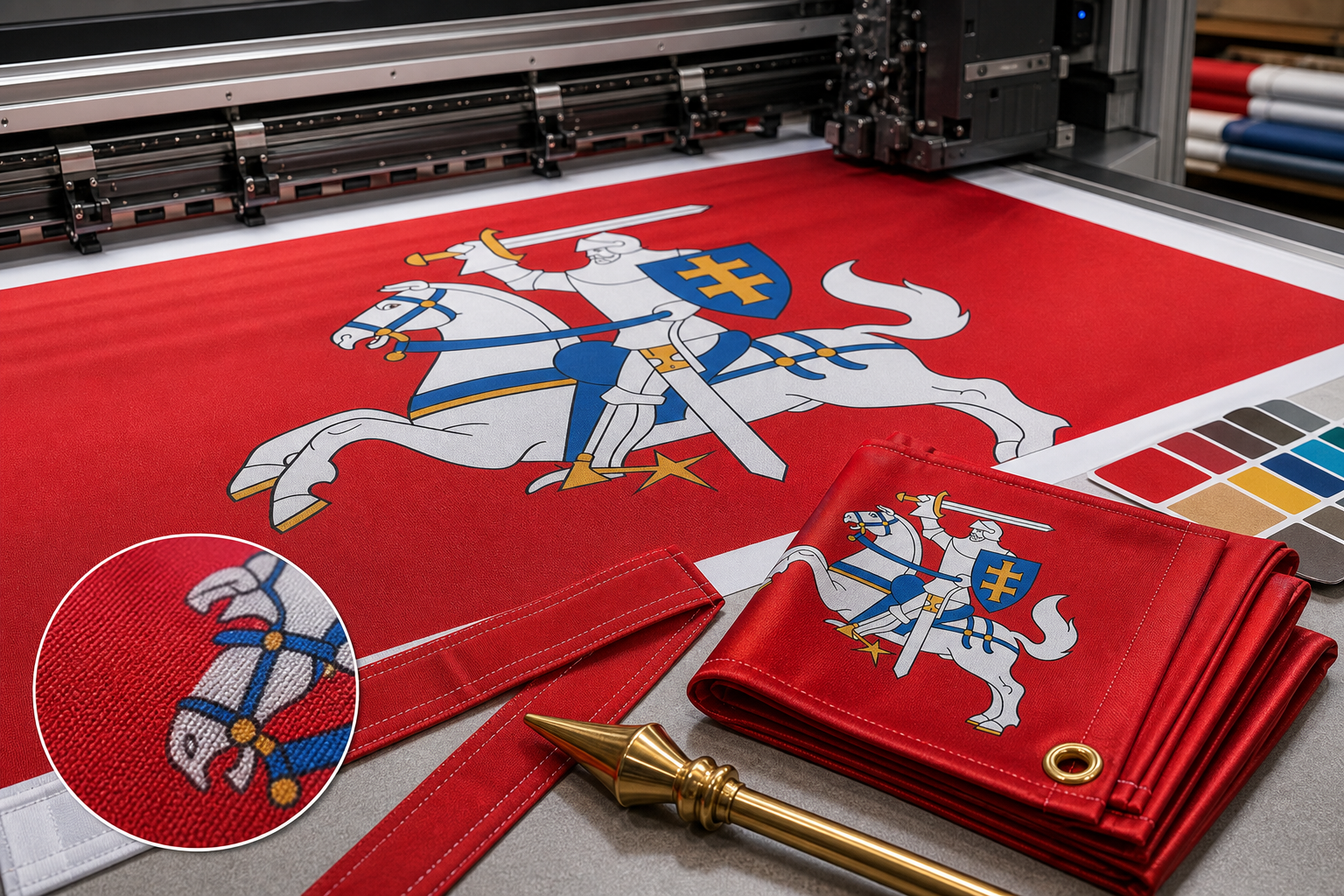 Production detail of Lithuanian historical flag fabric