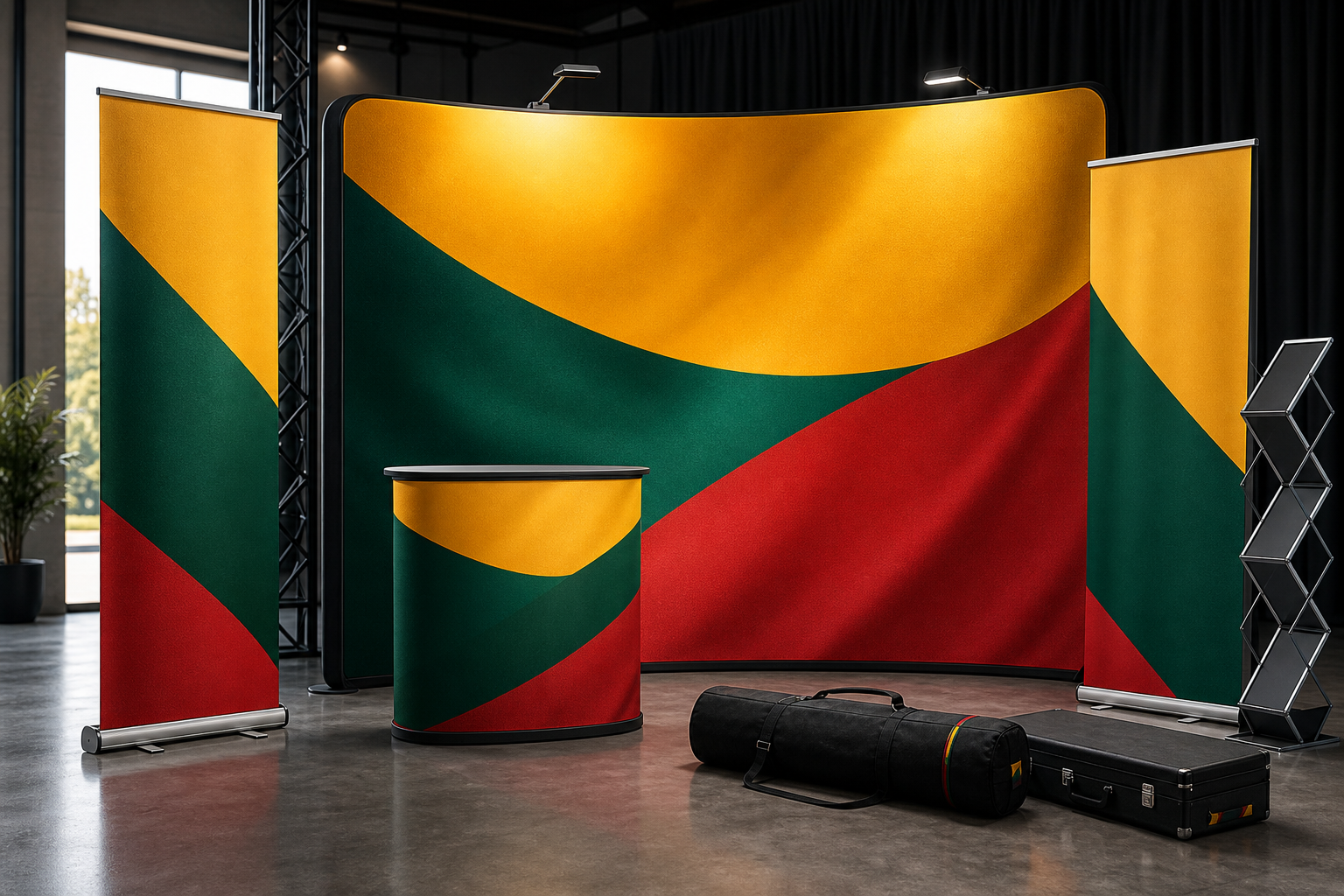 Roll-up stands and fabric display walls
