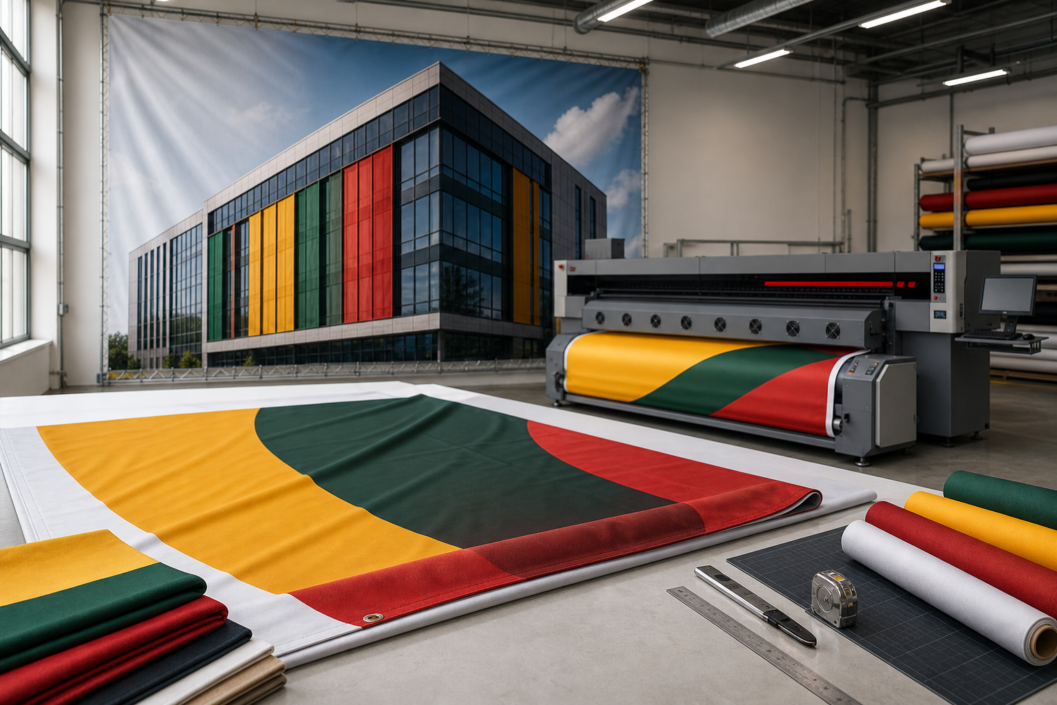 Wide-format printing production for facade and event formats