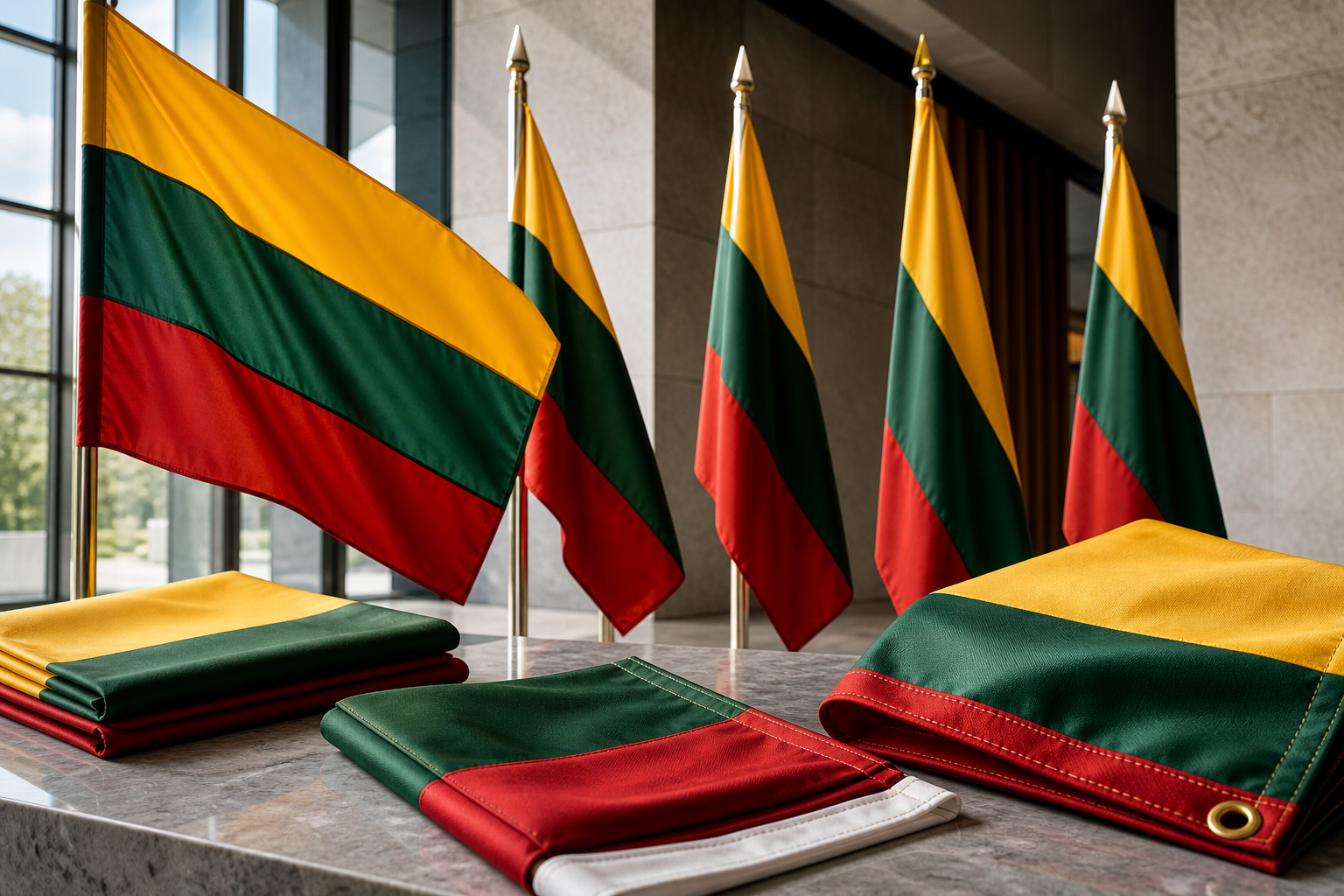 Lithuanian national flags and fabric samples
